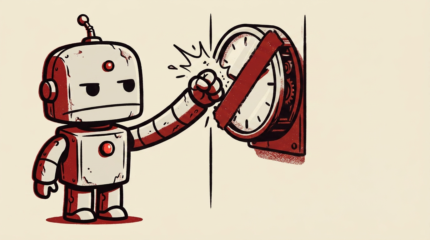 Robot punching a struck-out time clock