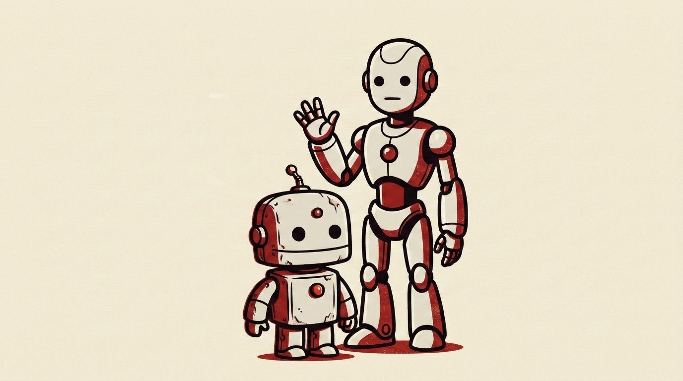 Small robot beside a newer model